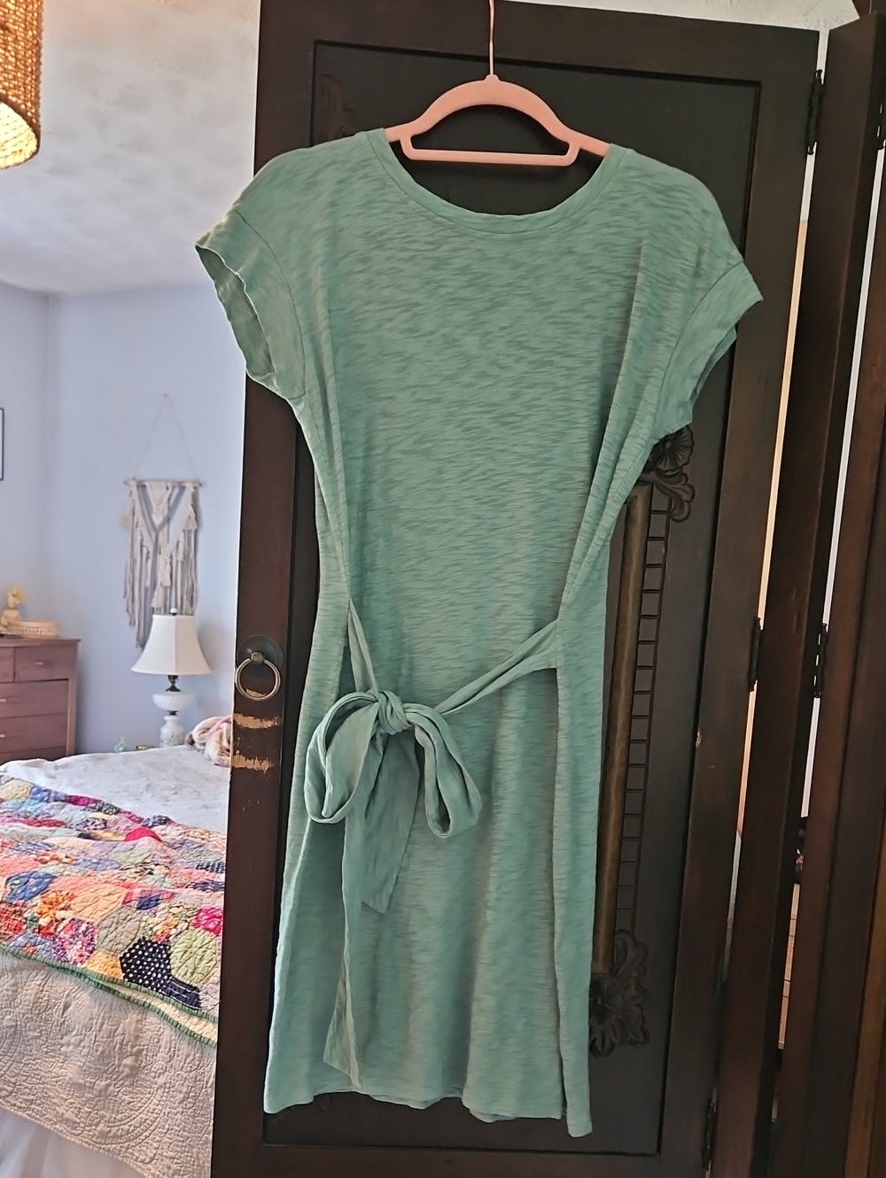 J. Crew Light Sage Knit Crewneck Dress with Waist Tie